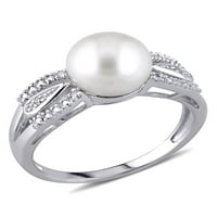 Miabella édesvízi tenyésztett gyöngy és gyémánt-Accent Sterling ezüst gyűrű