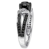 Miabella női karátos T.W. Fekete -fehér gyémánt sterling ezüst osztott szárú eljegyzési gyűrű
