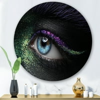 Designart 'Nő szeme zöld és lila pigment és szikrák modern körfém fali művészete - 29 -es lemez