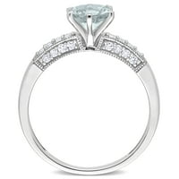 Miabella női karátos akvamarin karátos gyémánt 10KT fehér arany eljegyzési gyűrű