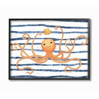 A gyerekszoba a Stupell Octopus Ocean Animal Narancssárga Kék Gyerek óvodai Design keretes fal művészete Ziwei Li